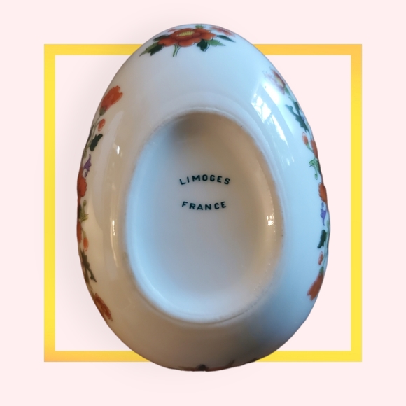 Limoges French Porcelain Egg Shaped Trinket Box with Orange Flowers - Picture 4 of 4